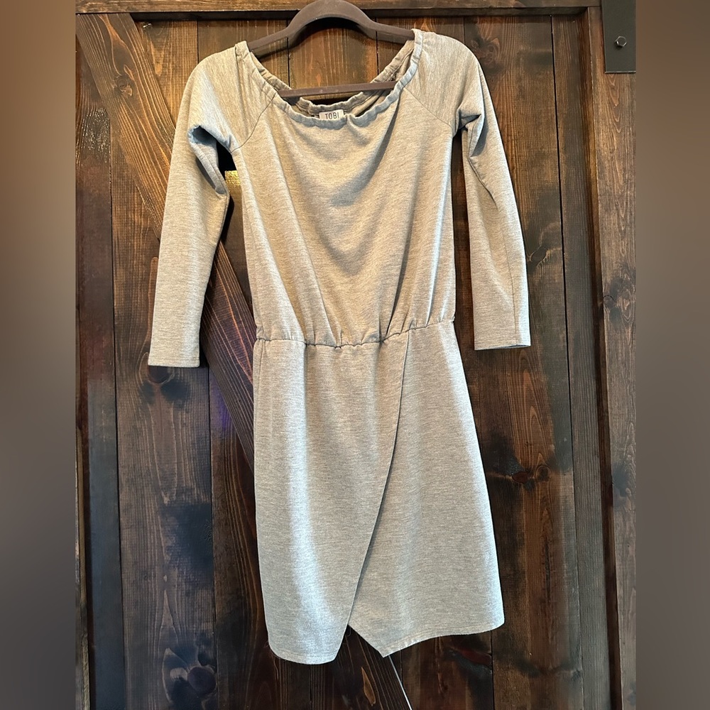 Tobi • small heather grey long sleeve asymmetrical dress